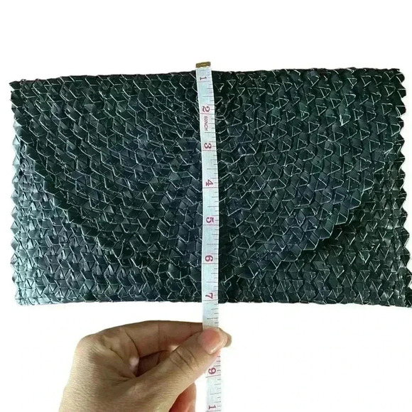 Poppy Sage women’s Straw Clutch/Purses Versatile Fold Over in black no flaws - Picture 7 of 10